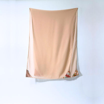 Seasonal Radiance: One-of-a-kind pink kimono hijab and silk scarf featuring traditional Japanese camellia patterns on 100% vintage silk.