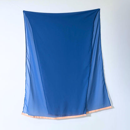 Full view of Summer Dusk blue sheer kimono hijab showing the cooling, breathable texture of 100% vintage silk for stylish modest fashion.